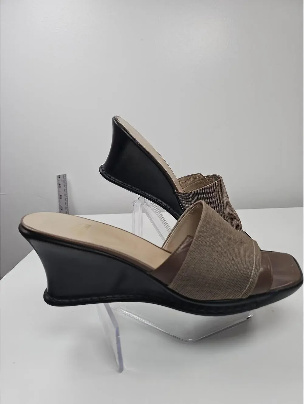 Stuart Weitzman Brown  Square Toe Wedge Sandals EUC Sz7 - Picture 4 of 11